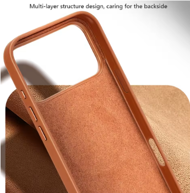 Genuine Leather Phone Case for IPhone 16 Pro Max 17 Air ,Pro, Pro Max High End Strong Magnetic Wireless Charging Cover