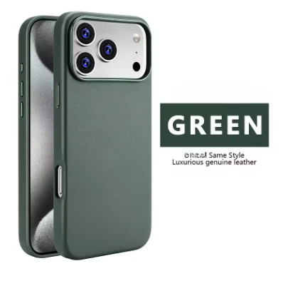 Genuine Leather Phone Case for IPhone 16 Pro Max 17 Air ,Pro, Pro Max High End Strong Magnetic Wireless Charging Cover