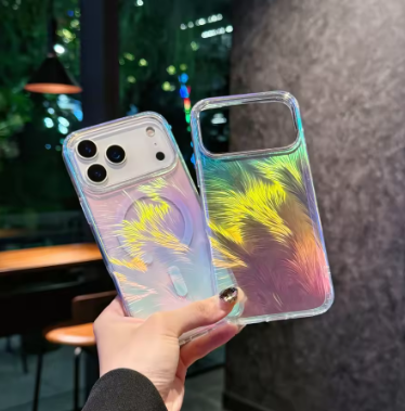 Suitable For iPhone 17pro max phone case. Feather gradient magnetic suction protective case. 17Pro 17Air PC +TPU Hard Cover