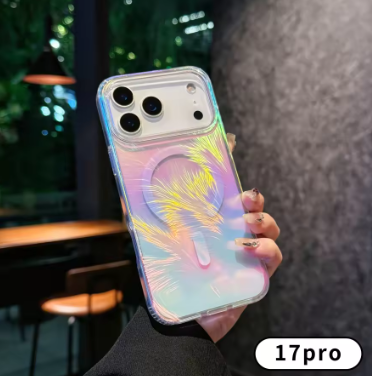 Suitable For iPhone 17pro max phone case. Feather gradient magnetic suction protective case. 17Pro 17Air PC +TPU Hard Cover