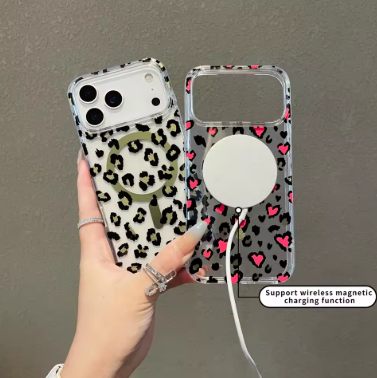 For iphone 17pro max protective case. Transparent Leopard pattern. Suitable For 17air 17Pro Magnetic phone case