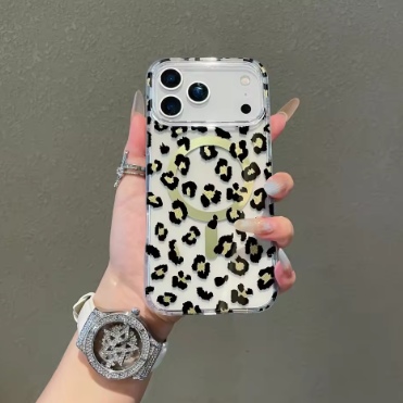 For iphone 17pro max protective case. Transparent Leopard pattern. Suitable For 17air 17Pro Magnetic phone case