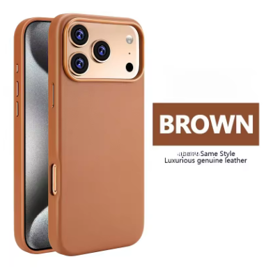 Genuine Leather Phone Case for IPhone 16 Pro Max 17 Air ,Pro, Pro Max High End Strong Magnetic Wireless Charging Cover