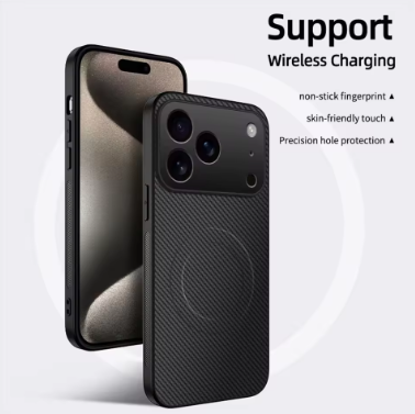 Ultra Thin Carbon Fbier Magnetic Leather Case for iPhone 17 Pro, Pro Max for Magsafe Shockproof Military Cover