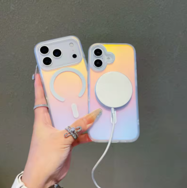 NEW For Iphone 17 Pro Max Laser Color-Changing Matte Phone Case 17Pro Magnetic Cover 17Air Gradient Colors cases Sun Set Sky