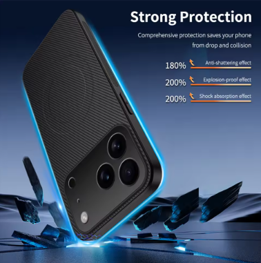 Ultra Thin Carbon Fbier Magnetic Leather Case for iPhone 17 Pro, Pro Max for Magsafe Shockproof Military Cover