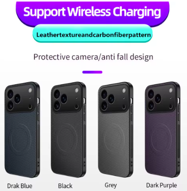Ultra Thin Carbon Fbier Magnetic Leather Case for iPhone 17 Pro, Pro Max for Magsafe Shockproof Military Cover