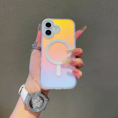 NEW For Iphone 17 Pro Max Laser Color-Changing Matte Phone Case 17Pro Magnetic Cover 17Air Gradient Colors cases Sun Set Sky