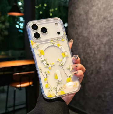 Watercolor Transparent Flowers Element Design Magnetic Phone Case，For iphone 17 17Pro max 17Air Colorful Daisy case